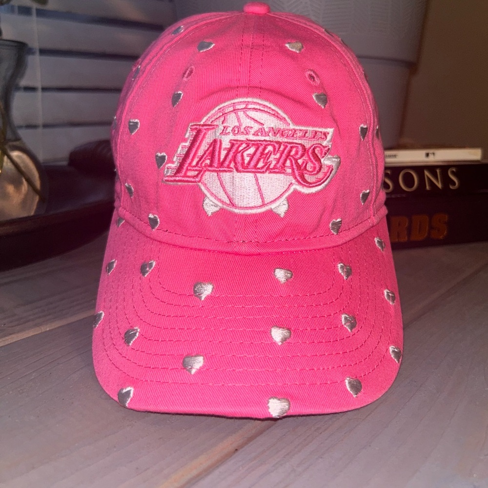 New Era Pink Youth Lakers Hat With White Hearts